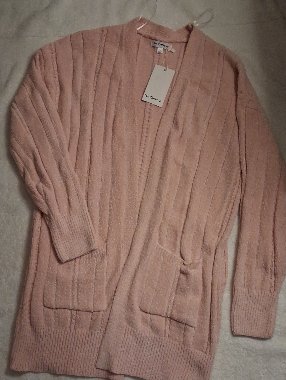 NWT Intria Soft Dusty Pink Ribbed Open Front Longline Cardigan Size Large